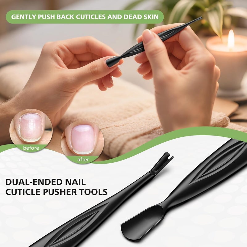 Baluca 2-in-1 Cuticle Pusher & Trimmer with Fork – Professional Stainless Steel Nail Cuticle Remover Tool for Pain-Free Manicure & Pedicure – Durable Metal Cuticle Nippers and Scraper, Black - Image 2